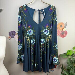 Free People Floral Keyhole Bell Sleeve Dress - Size - Small